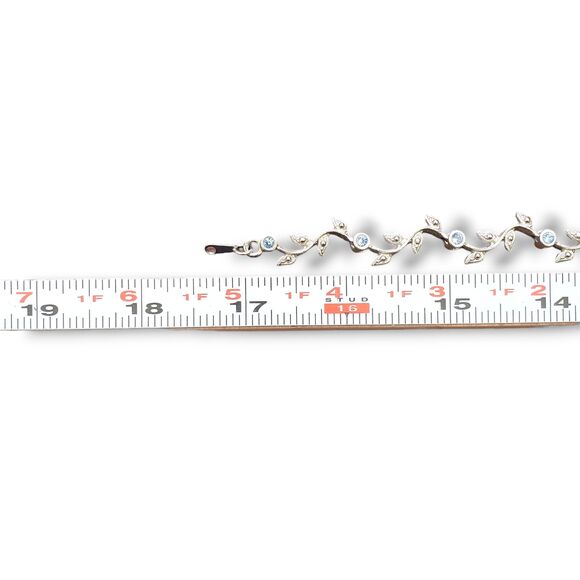 Silver Tone Leaf Vine Link Blue Rhinestone Collar Necklace Nice 18KTCH MCM Retro - Picture 8 of 11